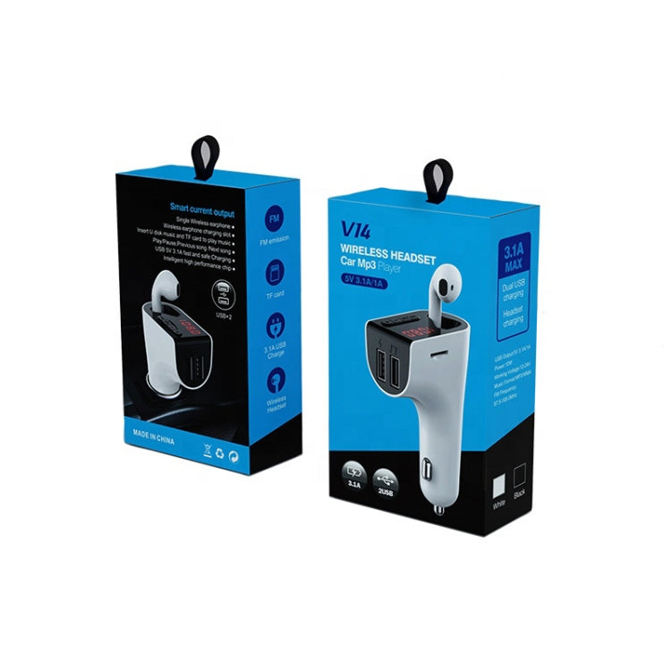 V14 Car Bluetooth Headset FM FD Wireless Launchers Dual USB Car Charging(White)