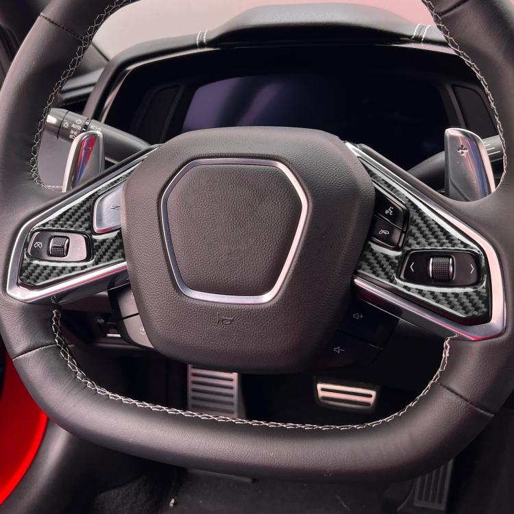 For Chevrolet Corvette C8 2pcs /Set Steering Wheel Button Frame Sticker - Black