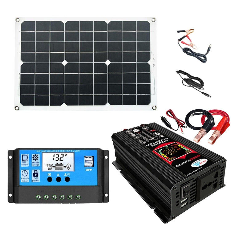 Tang 3 Generations Home Solar Generator Inverter+30A Controller+18W 12V Solar Panel, Specification: Black 12V To 110V