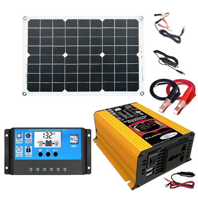 Tang 3 Generations Home Solar Generator Inverter+30A Controller+18W 12V Solar Panel, Specification: Yellow 12V To 110V