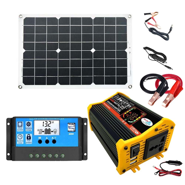 Saga 3 Generations Home Solar Generator Inverter+30A Controller+18W 12V Solar Panel, Specification: Black 12V To 220V