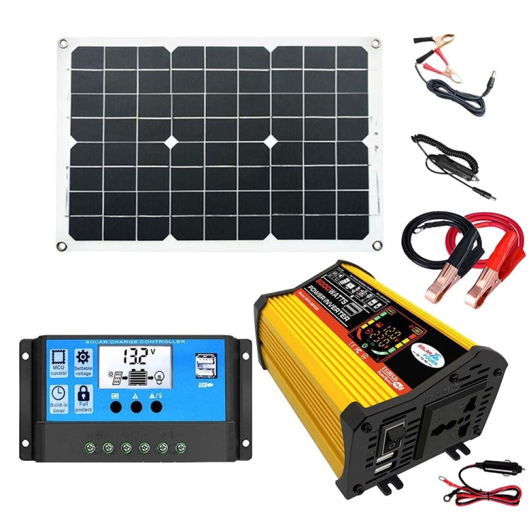 Saga 3 Generations Home Solar Generator Inverter+30A Controller+18W 12V Solar Panel, Specification: Yellow 12V To 110V