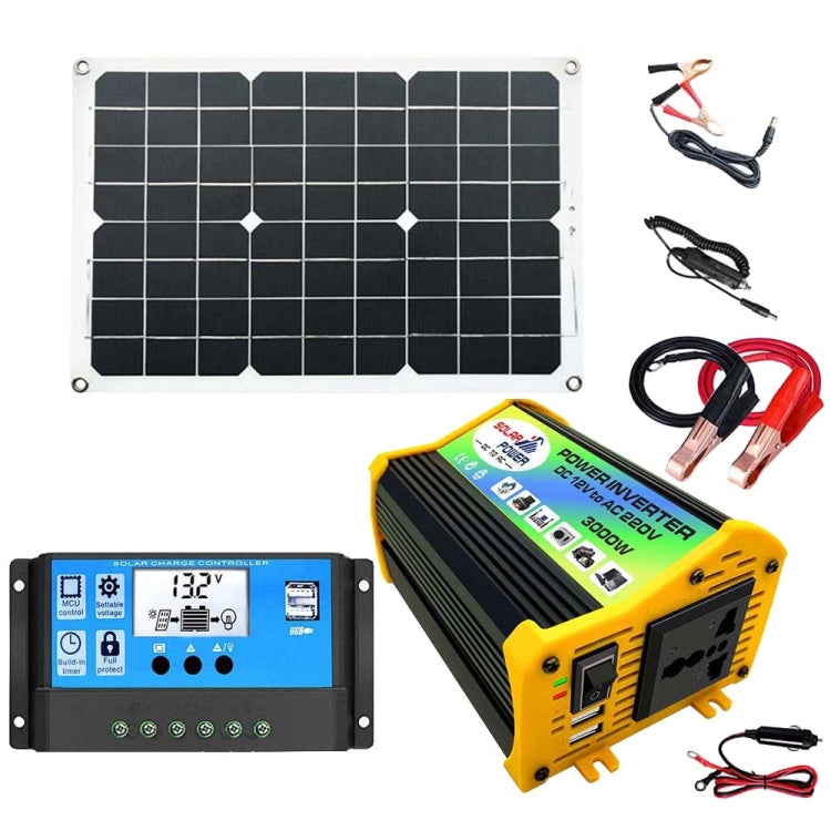 Saga Generation 1 Home Solar Generator Inverter+30A Controller+18W 12V Solar Panel, Specification: Black 12V To 110V