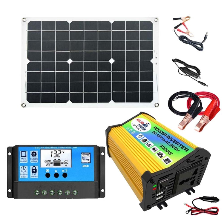 Saga Generation 1 Home Solar Generator Inverter+30A Controller+18W 12V Solar Panel, Specification: Yellow 12V To 220V