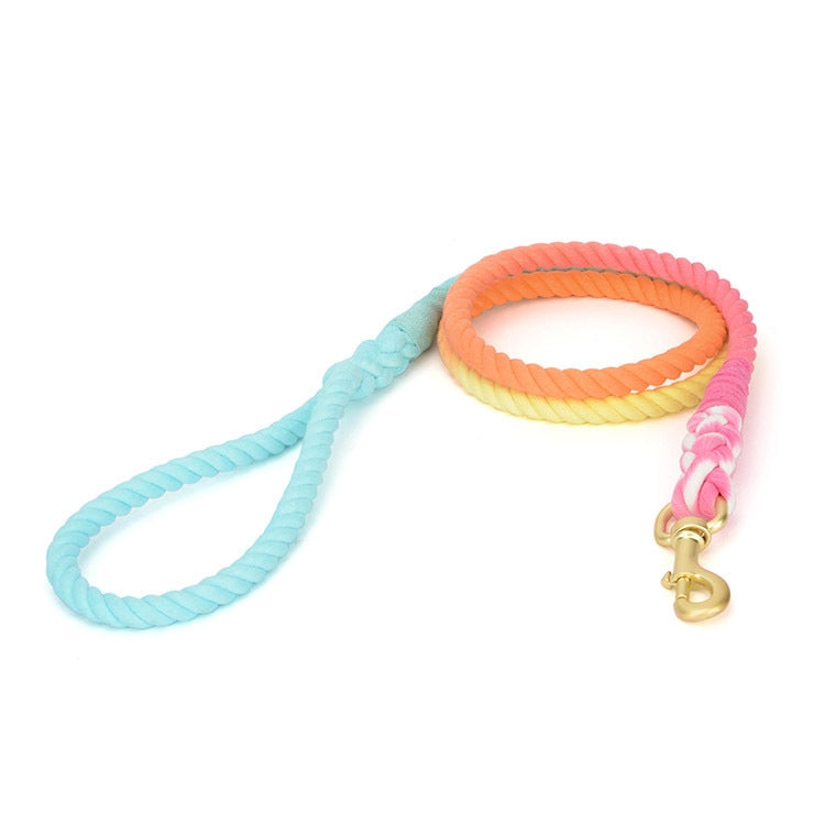 Gradient Dyed Woven Cotton Rope Pet Collar Neck Sleeve Leash