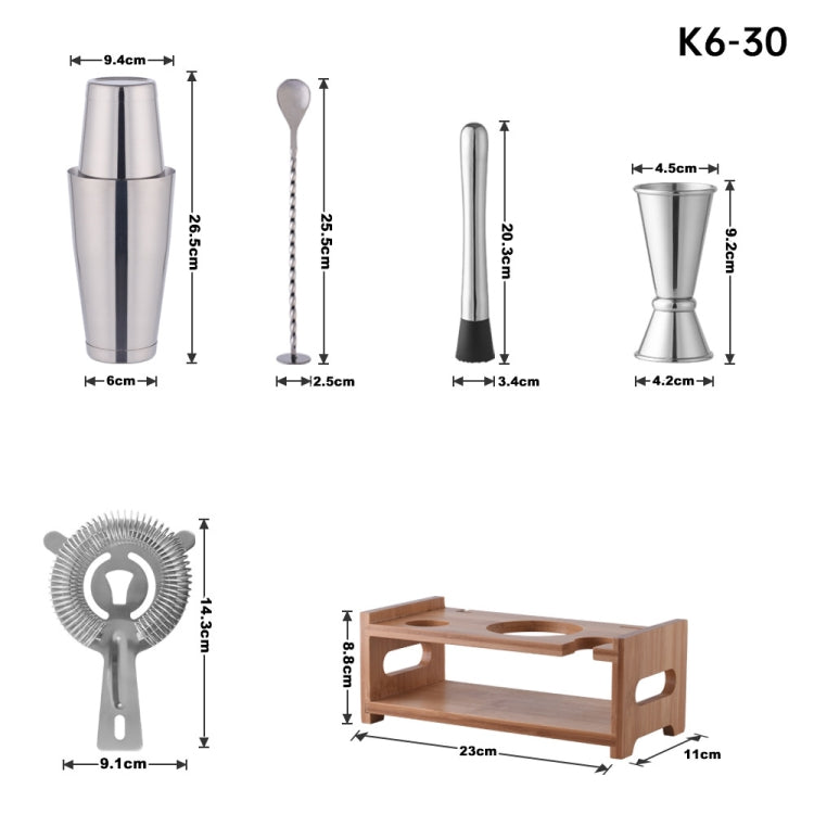 6 In 1 800/600ml Wooden Rack Bartending Tool Set(K6-30)