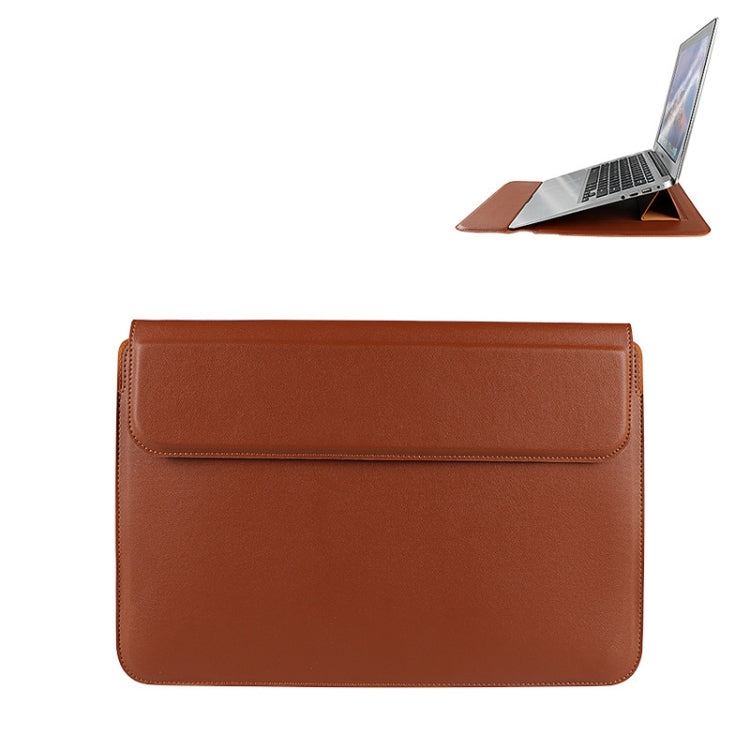 PU08DZ Leather Laptop Liner Bag with Stand Function, Size: 14.1-15.4 inches
