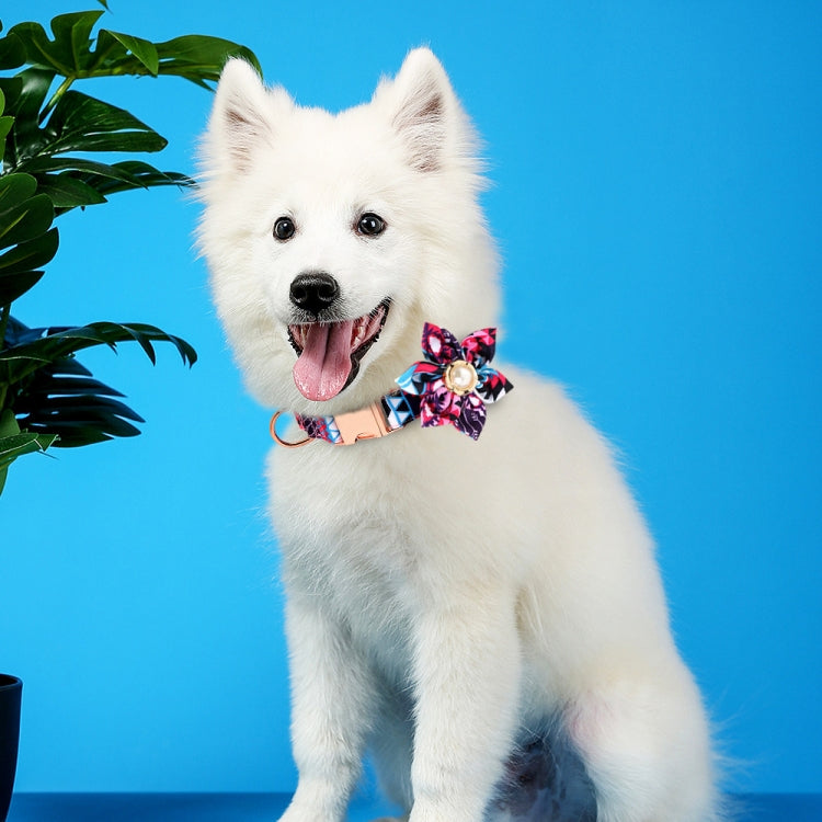 Pet Flower Adjustable Collar Metal Buckle Can be Engraved Dog Collar, Size: