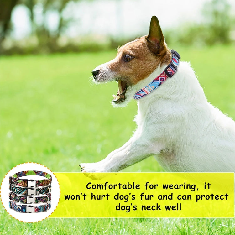 Ethnic Bohemian Floral Half Metal Buckle Dog Collar, Size: