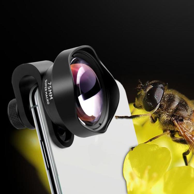 75mm Super Macro Mobile Phone External Lens Insect Flower Jewelry Shooting Telephoto Macro Lens - Black