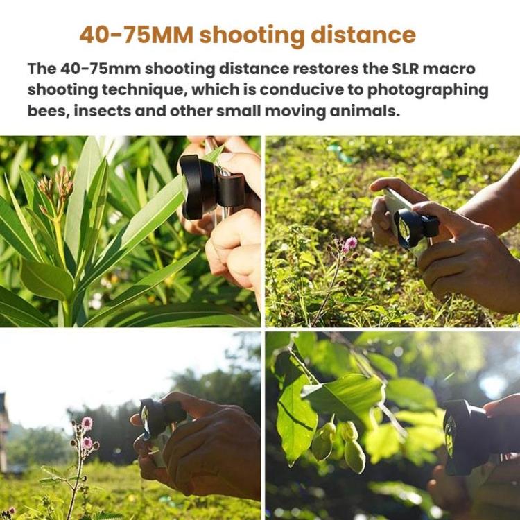 75mm Super Macro Mobile Phone External Lens Insect Flower Jewelry Shooting Telephoto Macro Lens - Black