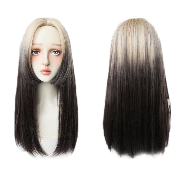 Mid-section Princess Cut Full Headgear Long Wig(Gold Gradient 60cm)
