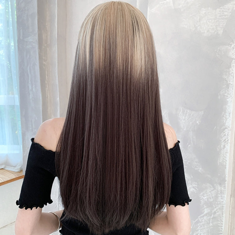 Mid-section Princess Cut Full Headgear Long Wig(Gold Gradient 60cm)