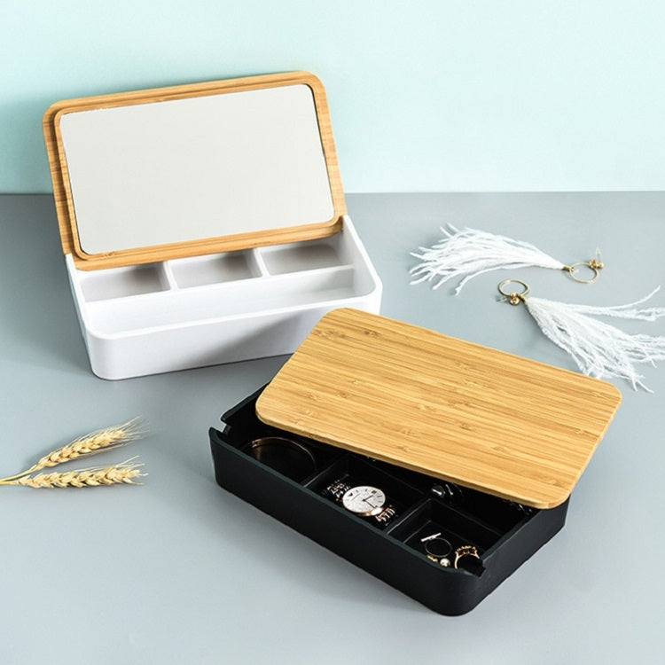 Jewelry Storage Box Bamboo Lid Compartment With Mirror Cosmetic Box