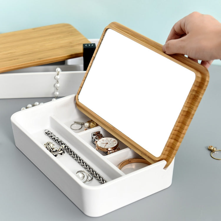 Jewelry Storage Box Bamboo Lid Compartment With Mirror Cosmetic Box