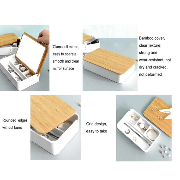 Jewelry Storage Box Bamboo Lid Compartment With Mirror Cosmetic Box