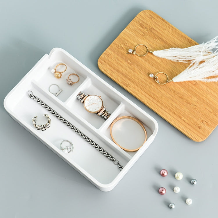 Jewelry Storage Box Bamboo Lid Compartment With Mirror Cosmetic Box