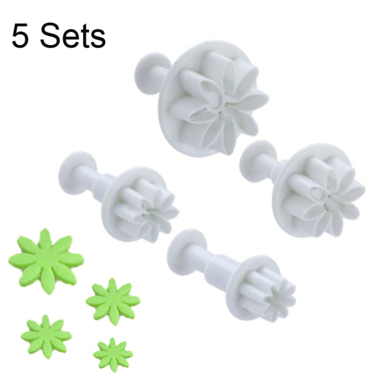 5 Sets 4 In 1 Daisy Spring Print Stamped Fondant Cookie Mould