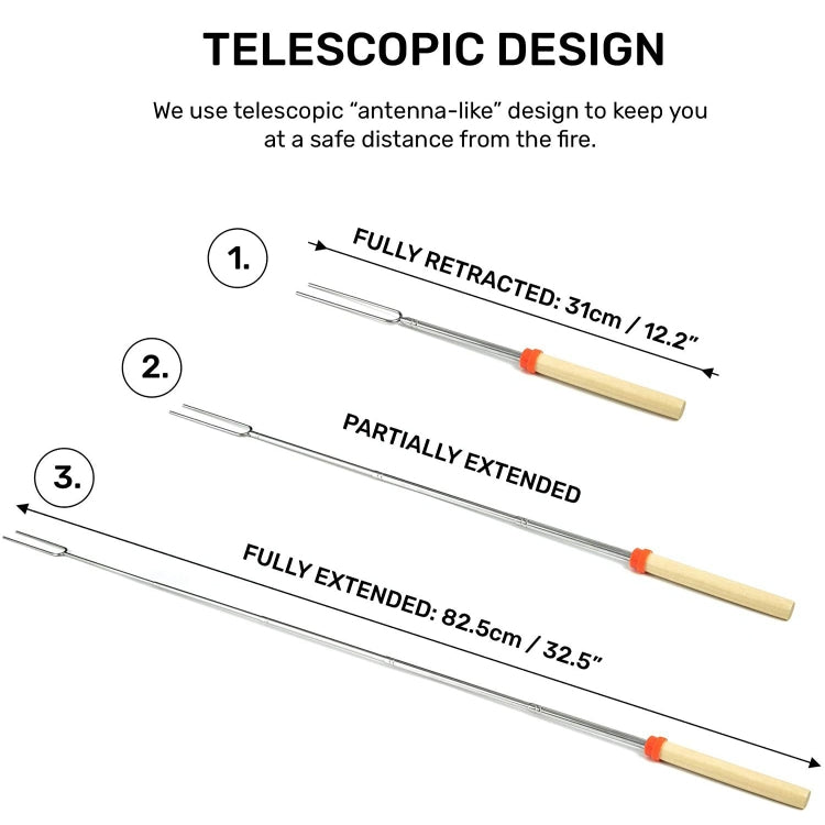 2 PCS 1124-7 Retractable Wooden Stick Marshmallow BBQ Fork, Spsc: Zipper Bag