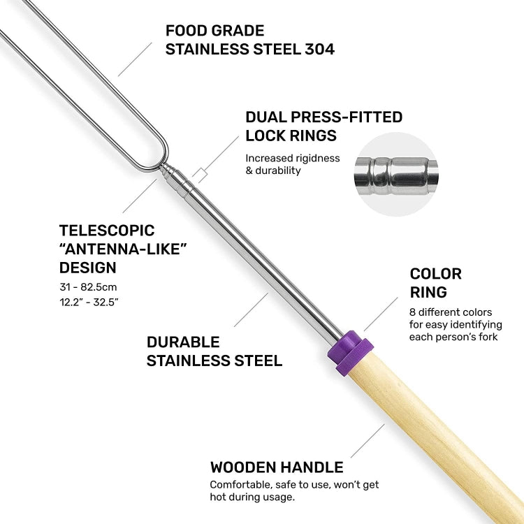 2 PCS 1124-7 Retractable Wooden Stick Marshmallow BBQ Fork, Spsc: Zipper Bag