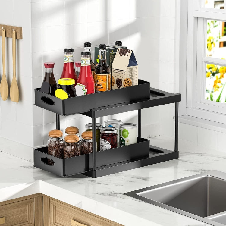 Multi-layer Pull-out Sink Drain Storage Rack Black (2 Layer Pump)