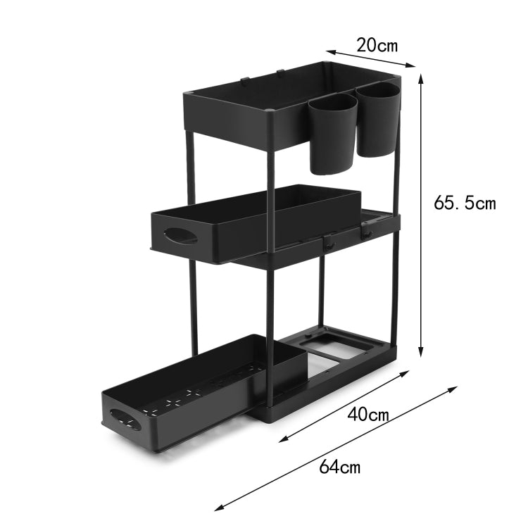 Multi-layer Pull-out Sink Drain Storage Rack Black (3 Layer Pump)