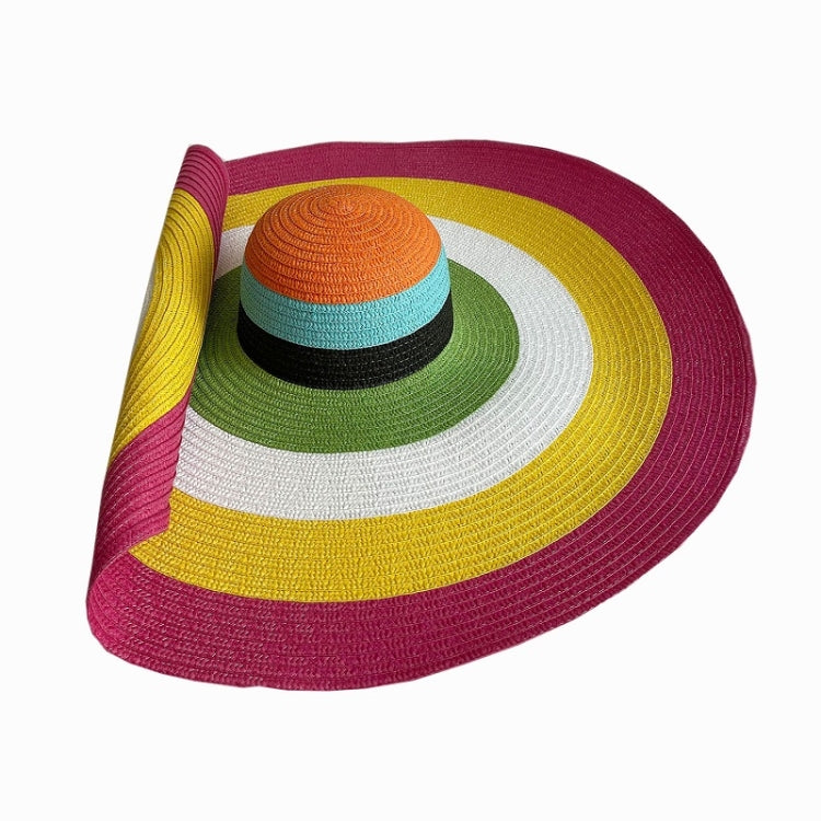 Oversized Brim Dome Rainbow Striped Beach Visor Hat, Size: 56-58cm