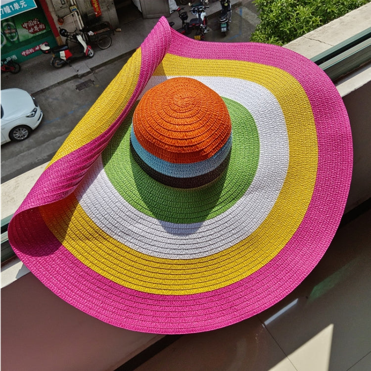 Oversized Brim Dome Rainbow Striped Beach Visor Hat, Size: 56-58cm