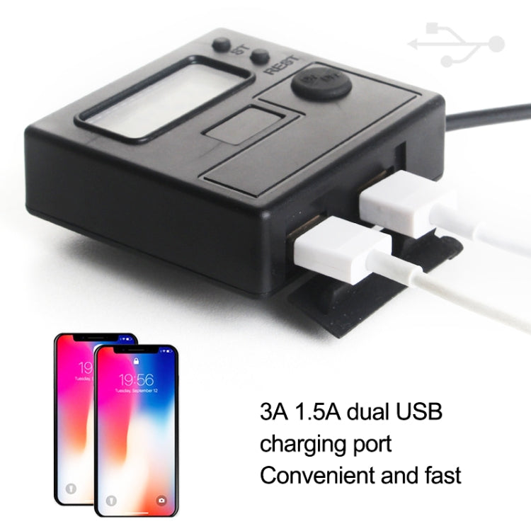 Motorcycle Clock Digital Display Dual USB Phone Charger Waterproof 5V 3A Fast Charge(Black)