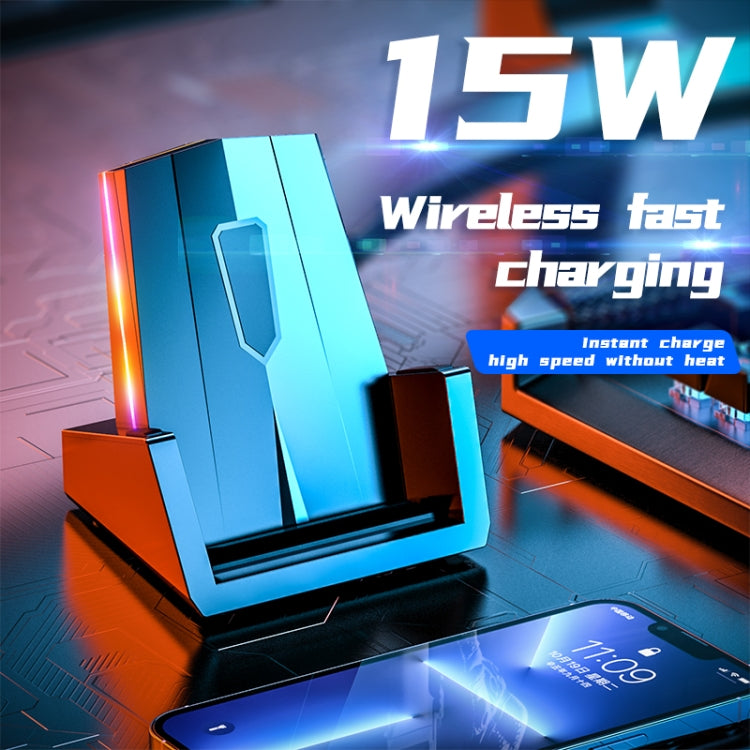A18 15W Vertical Wireless Charging With RGB Colorful LED Lights(Black)