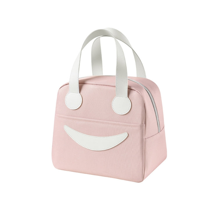 Smiley Lunch Bag with Leather Handles, Size: S (Pink)
