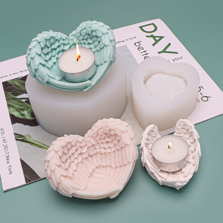 Heart Shaped Angel Wings Silicone Mold Baking Ice Cream Candle Aromatherapy Mold, Specification: L