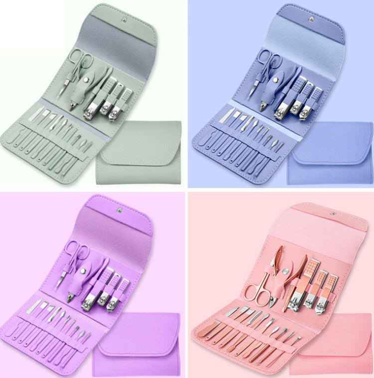Nail Art Tool Set Nail Clippers Dead Skin Scissors Manicure Tool, Specification: 16 In 1 Matcha Green