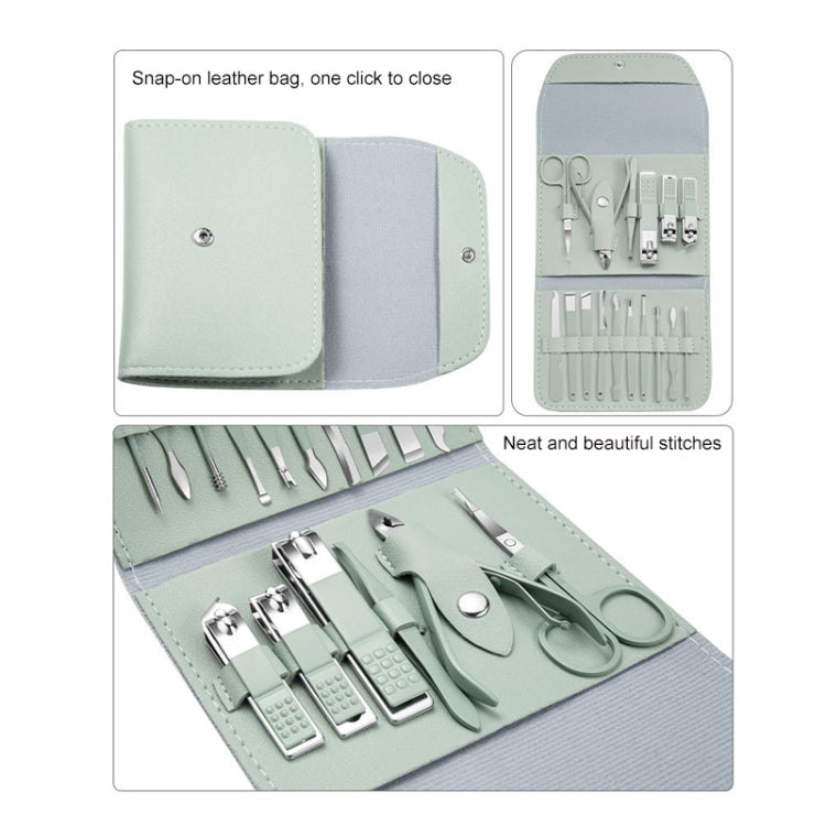 Nail Art Tool Set Nail Clippers Dead Skin Scissors Manicure Tool, Specification: 16 In 1 Matcha Green