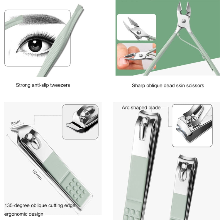 Nail Art Tool Set Nail Clippers Dead Skin Scissors Manicure Tool, Specification: 16 In 1 Matcha Green