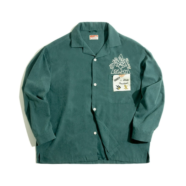 W2007134 Men Vintage Bowling Cuban Collar Shirt Brushed Loose Bottoming Shirt, Size: