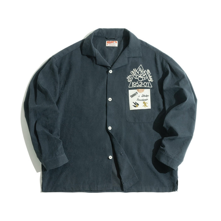 W2007134 Men Vintage Bowling Cuban Collar Shirt Brushed Loose Bottoming Shirt, Size: