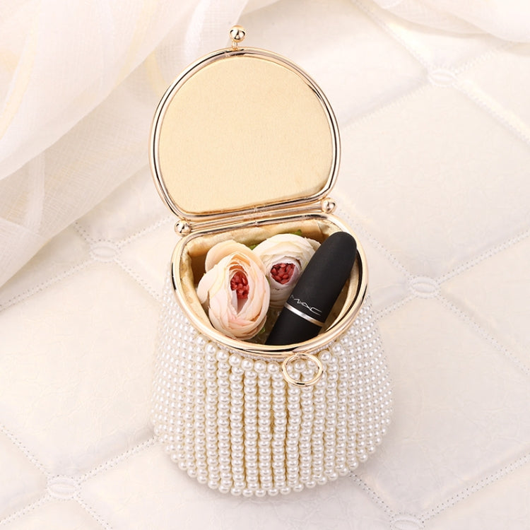 Pearl Evening Bag Mini Tote Pearl Bucket Bag, Color: Golden Bottom Beige Pearl