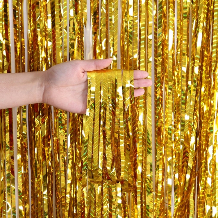 2 PCS Laser Rain Curtain Birthday Party Background Wall Decoration, Color: 3M Gold