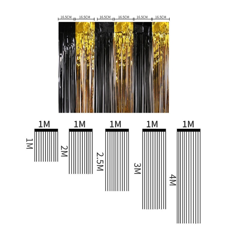 2 PCS Black And Gold Rain Curtain Festival Party Decoration Props, Size: 1x2.5M