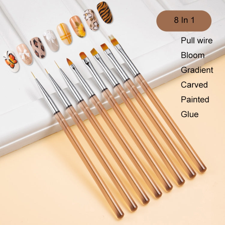 8 In 1 Pull Line Smudged Carved Painted Nail Art Brush Set