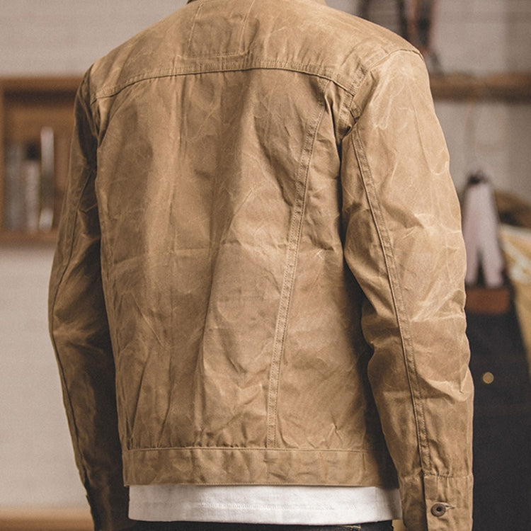 Men Vintage Oil Waxed Canvas Jacket Slim Fit Coat, Size: