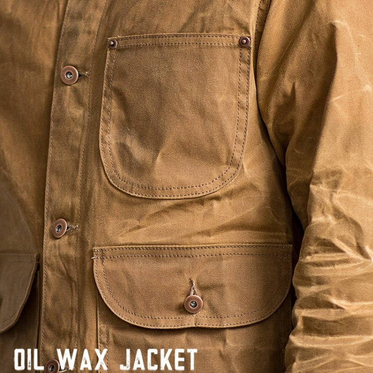 Men Vintage Oil Waxed Canvas Jacket Slim Fit Coat, Size: