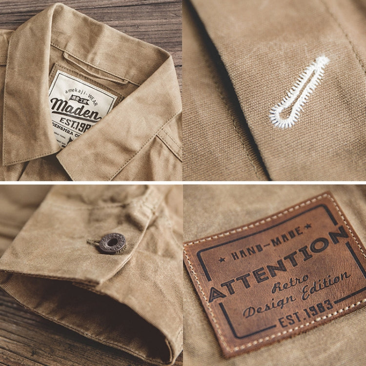 Men Vintage Oil Waxed Canvas Jacket Slim Fit Coat, Size: