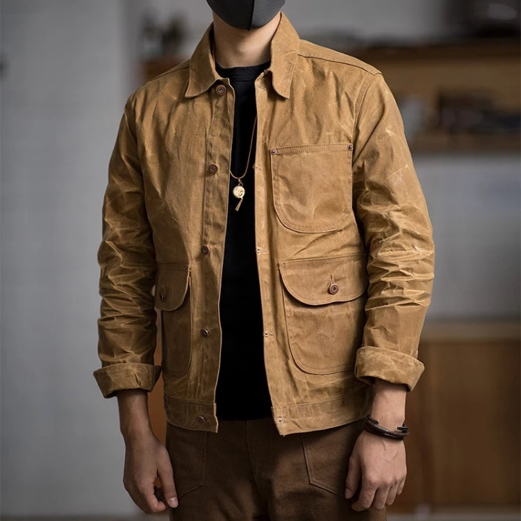 Men Vintage Oil Waxed Canvas Jacket Slim Fit Coat, Size: