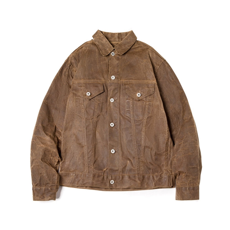 Men Vintage Oil Waxed Canvas Jacket Slim Fit Coat, Size: