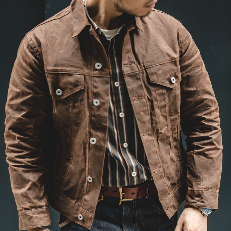 Men Vintage Oil Waxed Canvas Jacket Slim Fit Coat, Size: