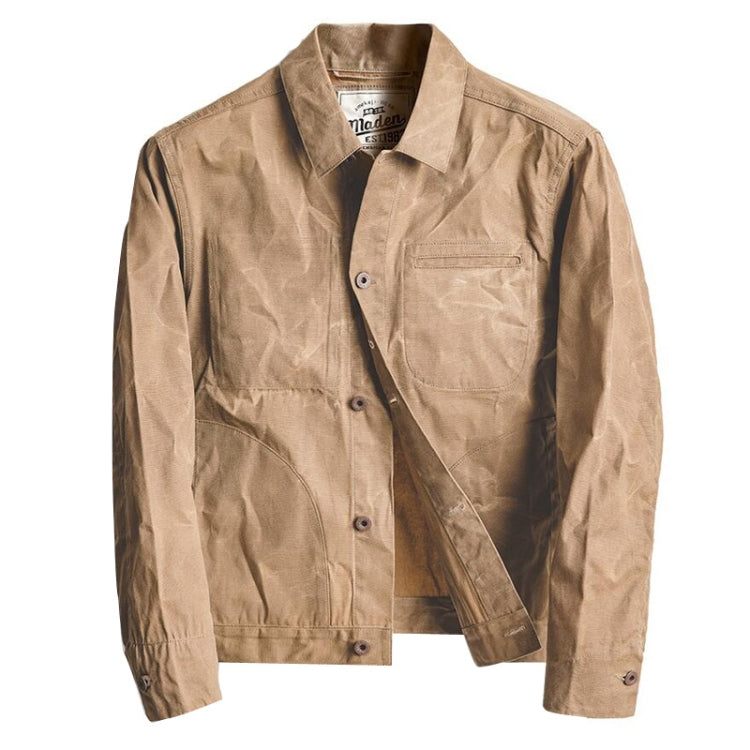 Men Vintage Oil Waxed Canvas Jacket Slim Fit Coat, Size:
