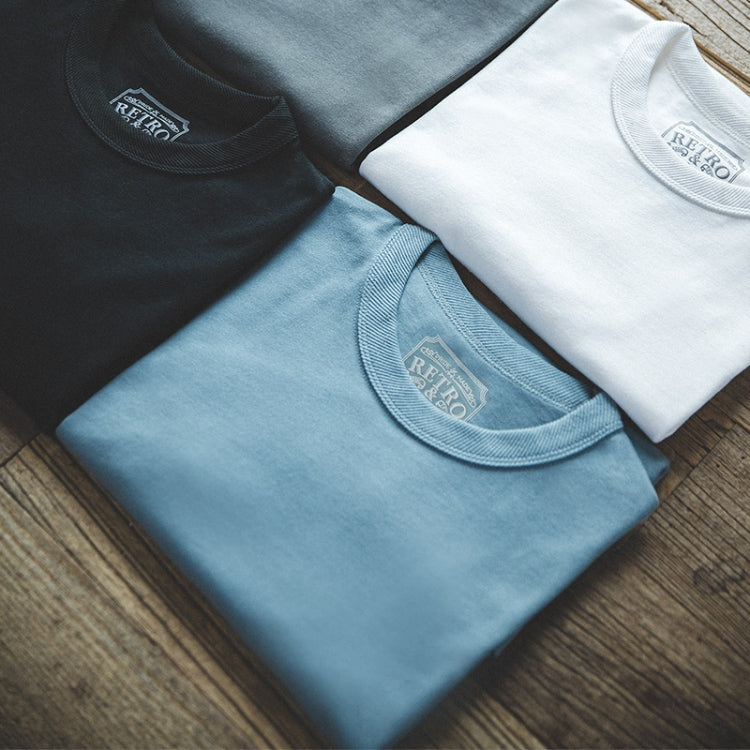 W2001220 Retro Round Neck Thick Carbon Brushed T-Shirt Men Loose Cotton Short Sleeves, Size:
