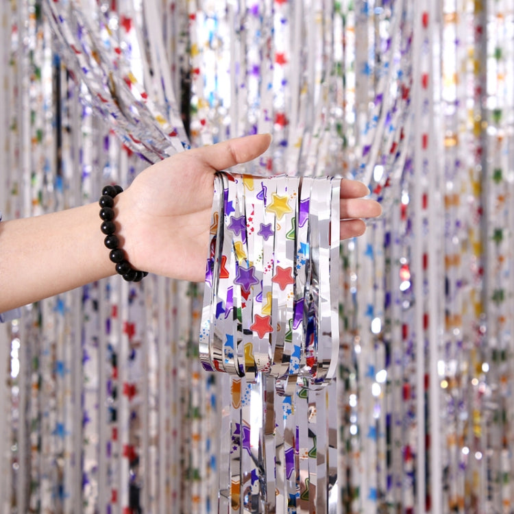 2 PCS Colorful Five-Pointed Star Rain Silk Curtain Birthday Party Decoration(1x2M)